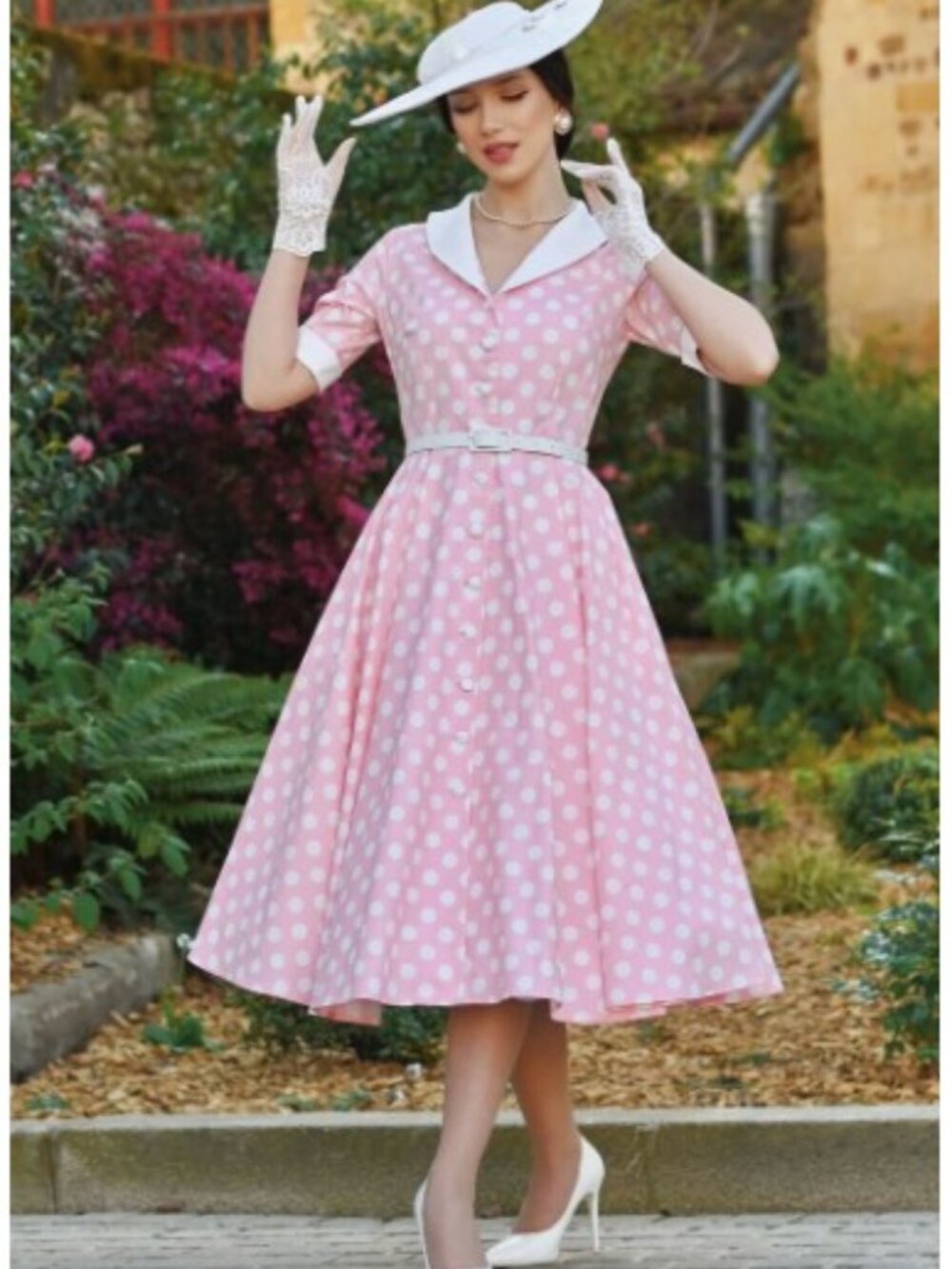 Like New Dolly and Dotty Pink Polka Dot Full Circle Shirt Dress